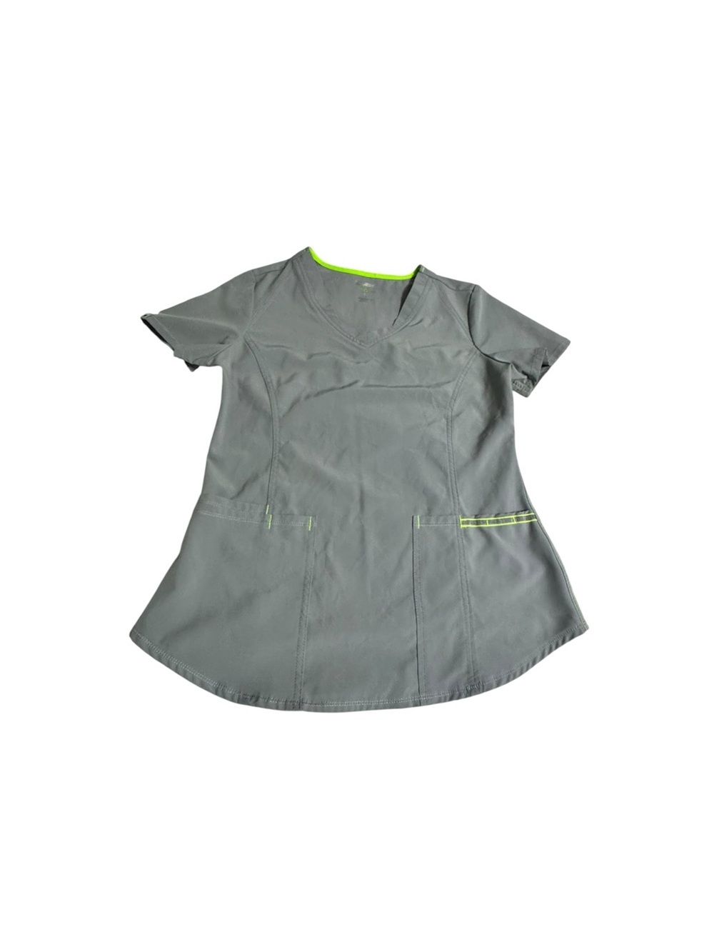 Women’s Gray V-Neck Scrubstar Top with Neon Trim